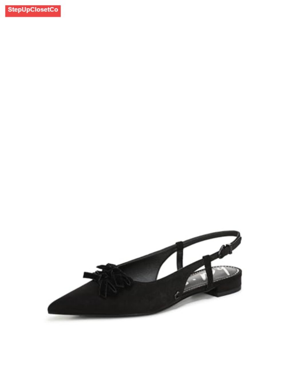 Pointed-Toe Slingback Flats with Bow Accents